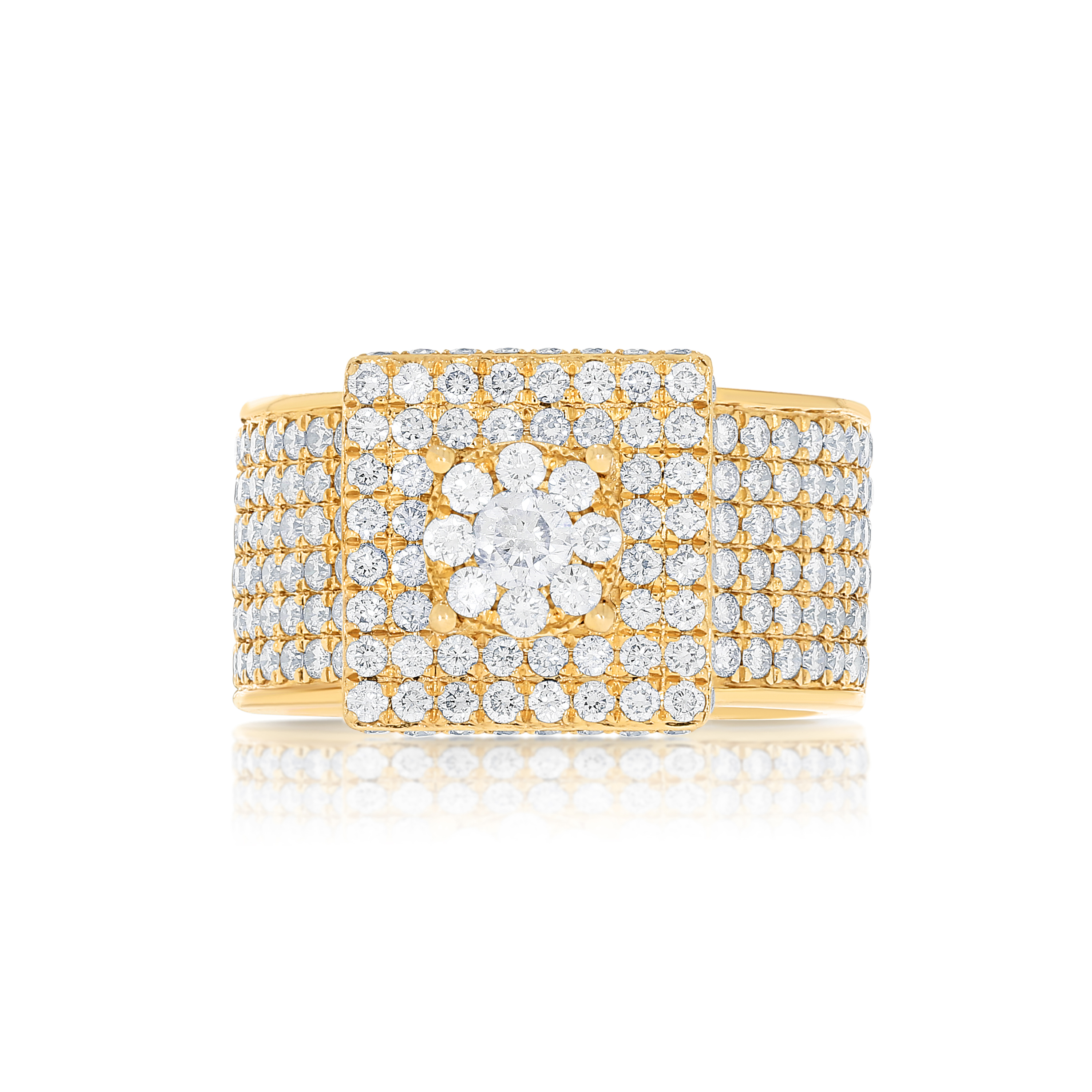 Men's Square Top Cluster Diamond Ring 3.75 ct. 10k Yellow Gold